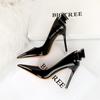 Women's Banquet High Heels Slim Heels Shallow Mouth Pointed Patent Leather Back Bow Single Shoes