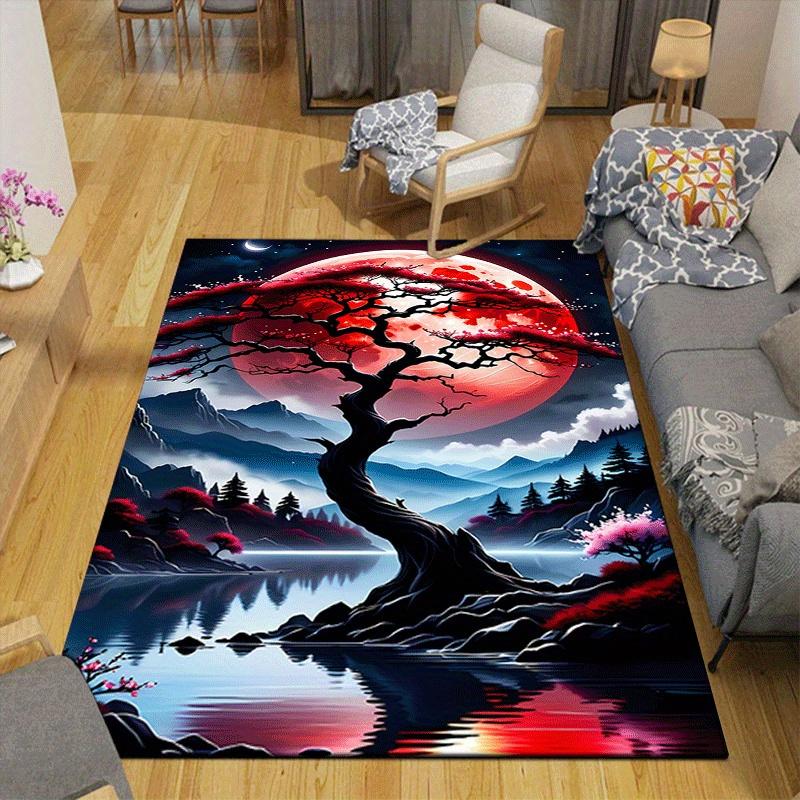1pc Red tree of life Print, Design Indoor Area Rug - Soft, Anti-Slip, and Durable Gaming Room Decor for Bedroom, Living Room