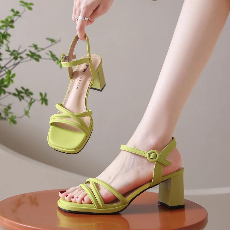 Fashion New High Heel Sandals Women's  Summer New Fashion Outwear Simple and Elegant One Belt Fashion Sandals Women