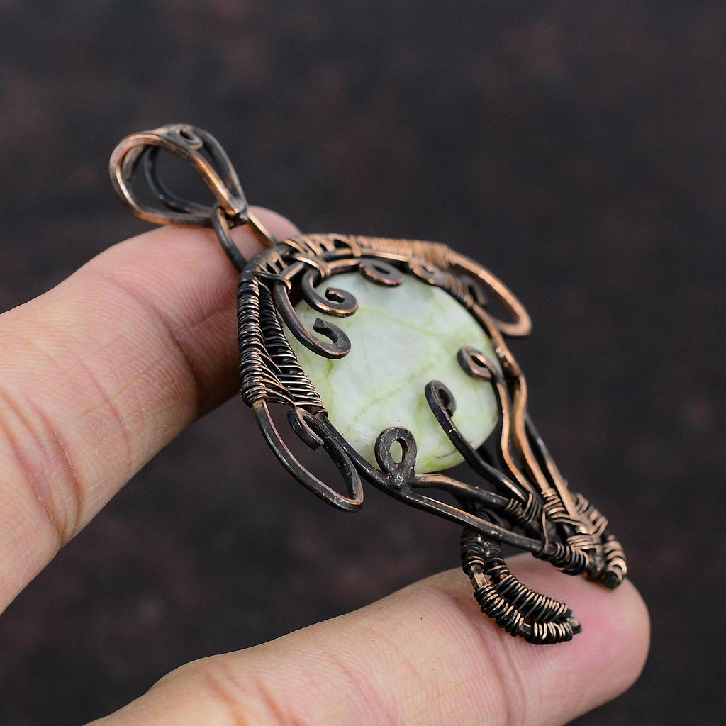 Зеленый арагонитовый кулон, кулон в медной проволоке, кулон с драгоценным камнем, ювелирные изделия ручной работы, кулон в виде черепахи, медные украшения для подарка