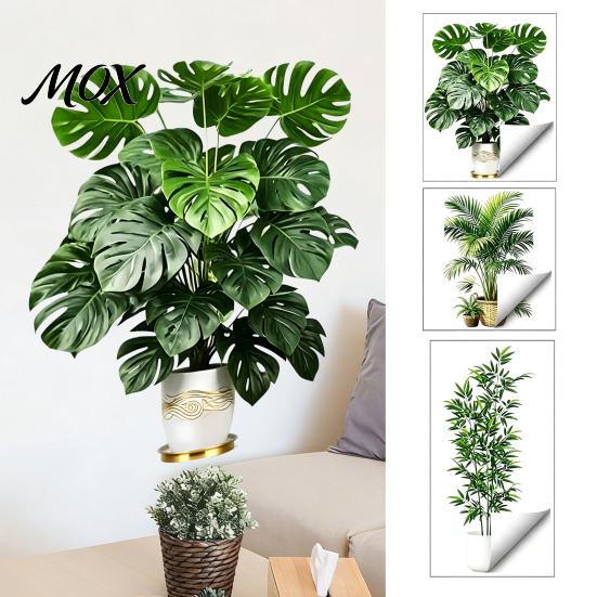 Removable PVC Leaf Decals Green Plant Wall Stickers, Tropical Monstera Areca Palm Decals, Waterproof Bathroom Window Privacy Clings Art for