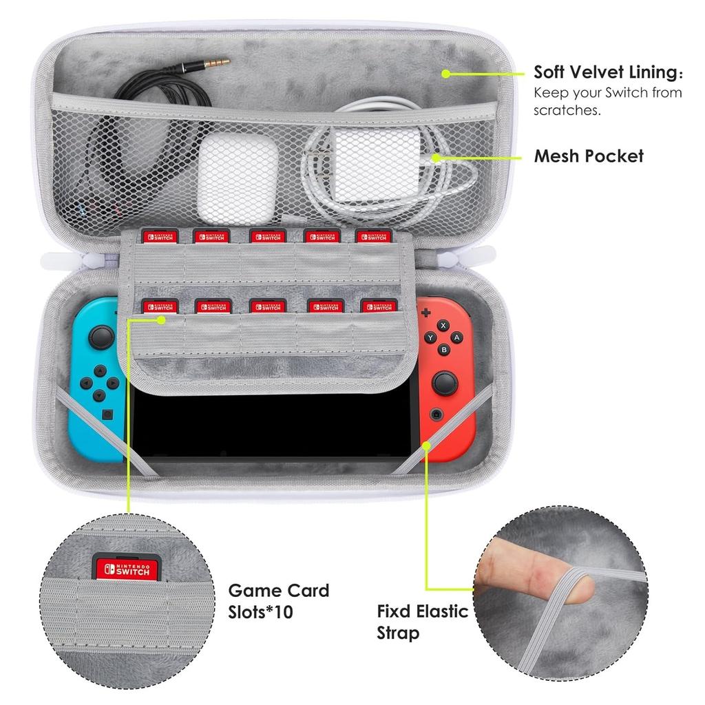 Чехол для переноски, совместимый с моделью Nintendo Switch OLED, легкий водонепроницаемый защитный чехол для хранения, аксессуары с 10 игровыми картриджами