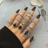 Vintage Gothic Zircon Punk Metal Rings Set for Women Silver Color Statement Jewelry Gifts
