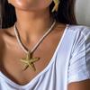Exaggerated Big Starfish Pendant Necklace for Women Punk White Thick Rope Chain Choker Necklace Party Zircon