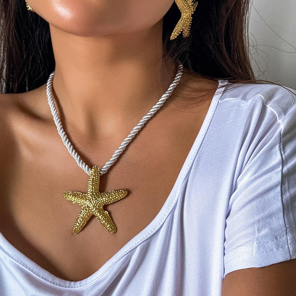 Exaggerated Big Starfish Pendant Necklace for Women Punk White Thick Rope Chain Choker Necklace Party Zircon