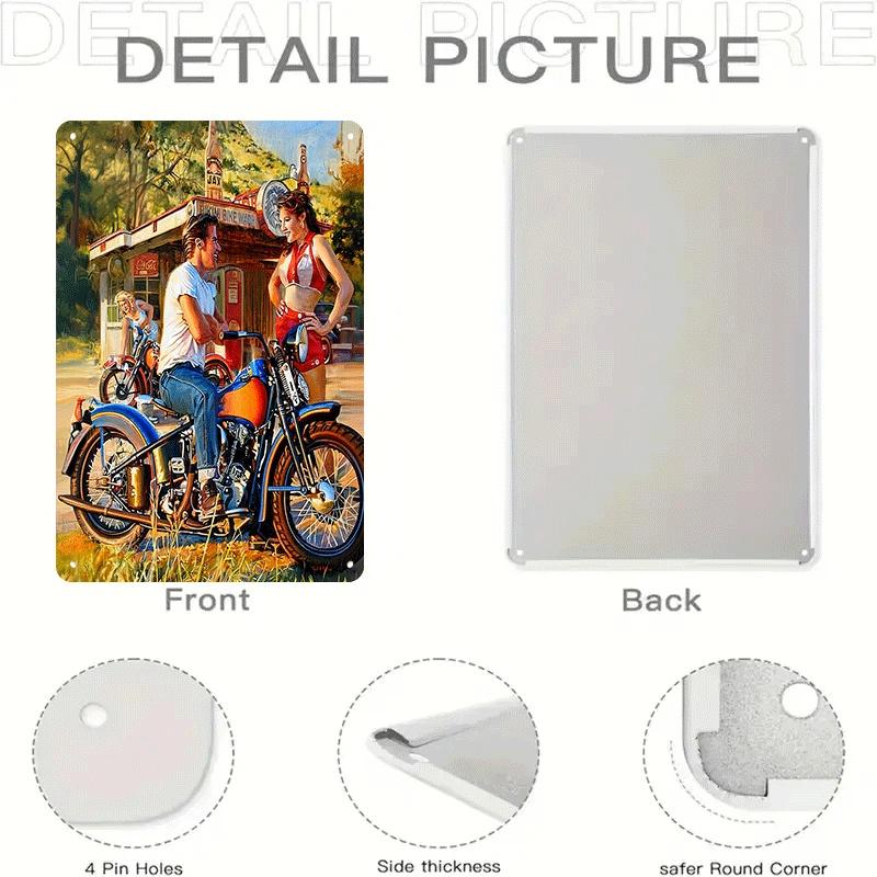 1 piece: Retro American-style gas station motorcycle tinplate painting, classic nostalgic bar/cafe decorative painting, living r