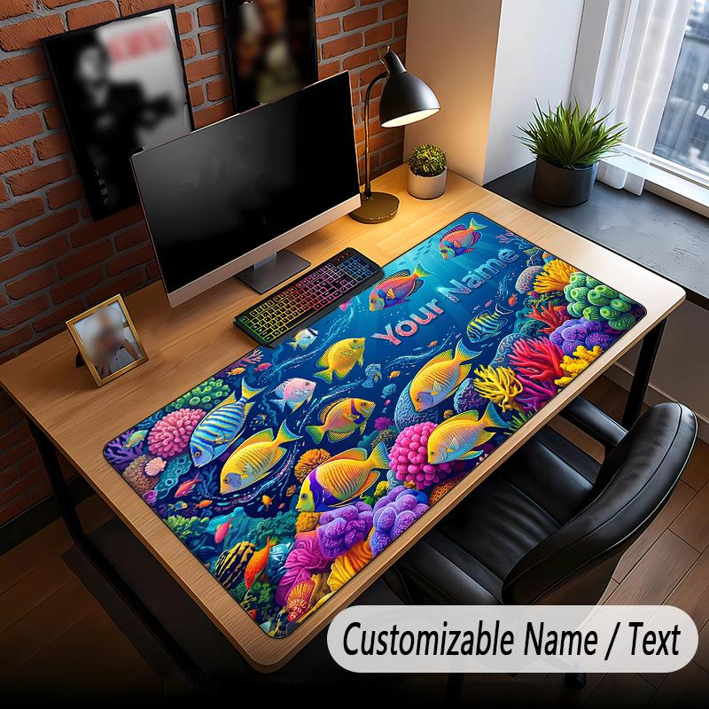 Fish Ocean Theme Custom Mouse Pad Personalized With Name Text Customized Desk Mat For Office Home Decor
