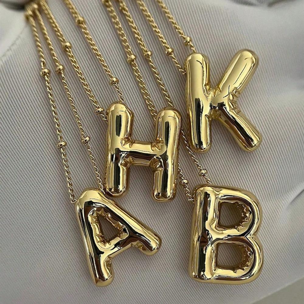 Винтажное ожерелье с подвеской в ​​виде воздушного шара и массивных букв для женщин, золотого цвета, 26 английских букв, инициалов, ожерелья, ювелирное изделие, подарок