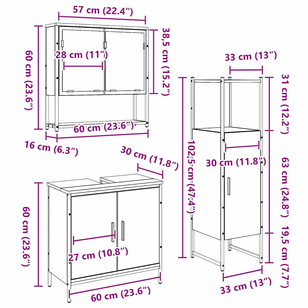 Bathroom Furniture Set with Shelf and Door 3 pcs Brown Particleboard