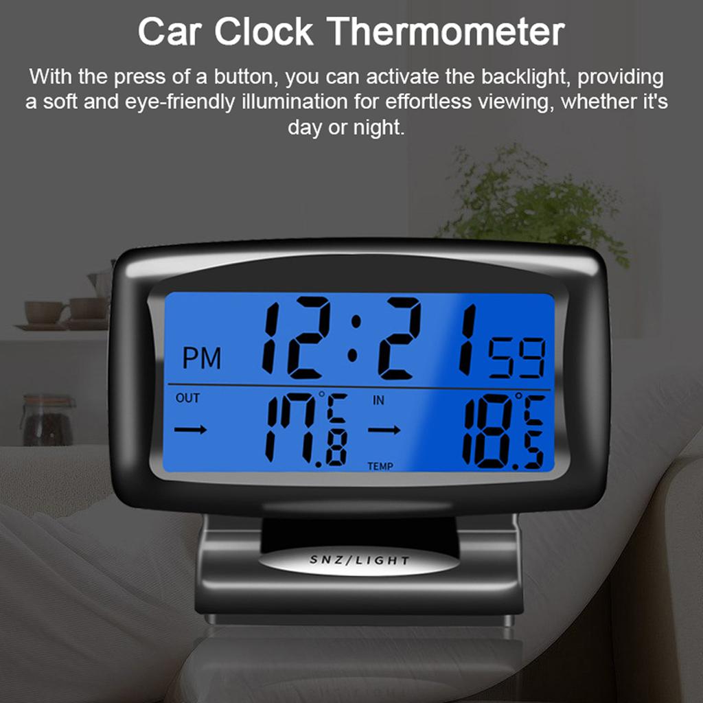 Автомобильные часы-термометр 2 в 1 Цифровые часы и измеритель температуры с ЖК-дисплеем с подсветкой Переключение 12 ч/24 ч для