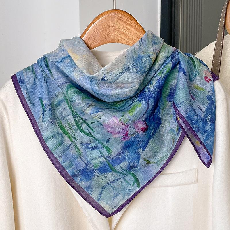 Chinese style burgundy peony silk scarf scarf 71 small square scarf women's spring and autumn double-sided thin scarf mother gift
