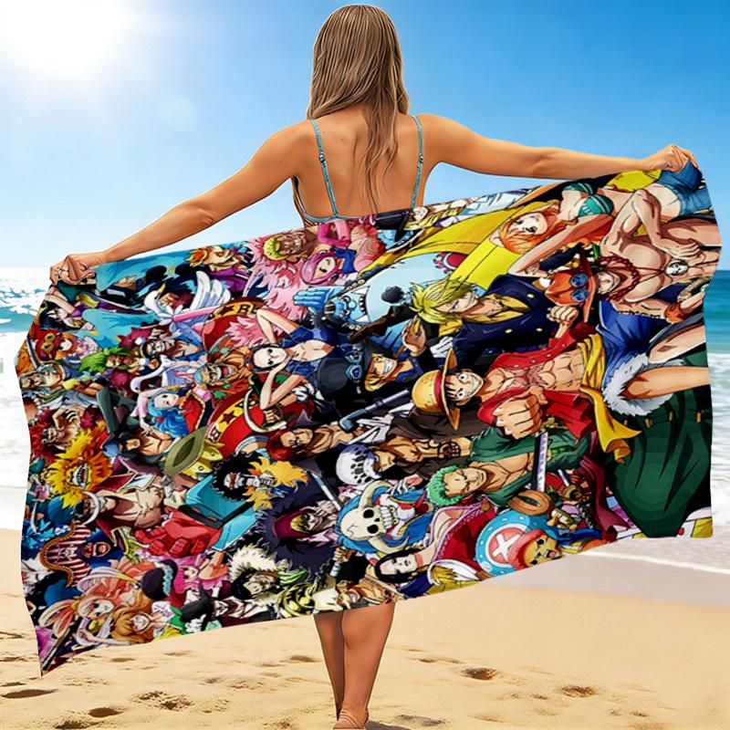 1Pc One Piece Characters Collage Beach Towel, Quick Dry, Multi-Use for Beach Pool Gym Yoga Home Travel, Christmas, Halloween, Xmas Gift S929161