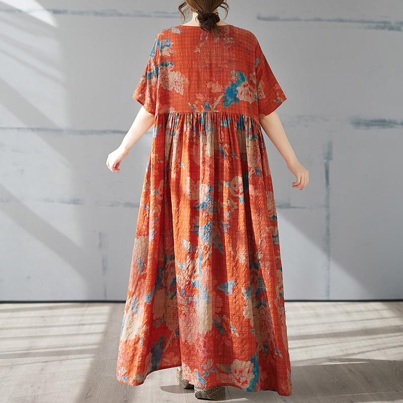 DIMANAF 2025 Летнее платье больших размеров для женщин Повседневное винтажное длинное платье Свободное базовое платье с цветочным принтом