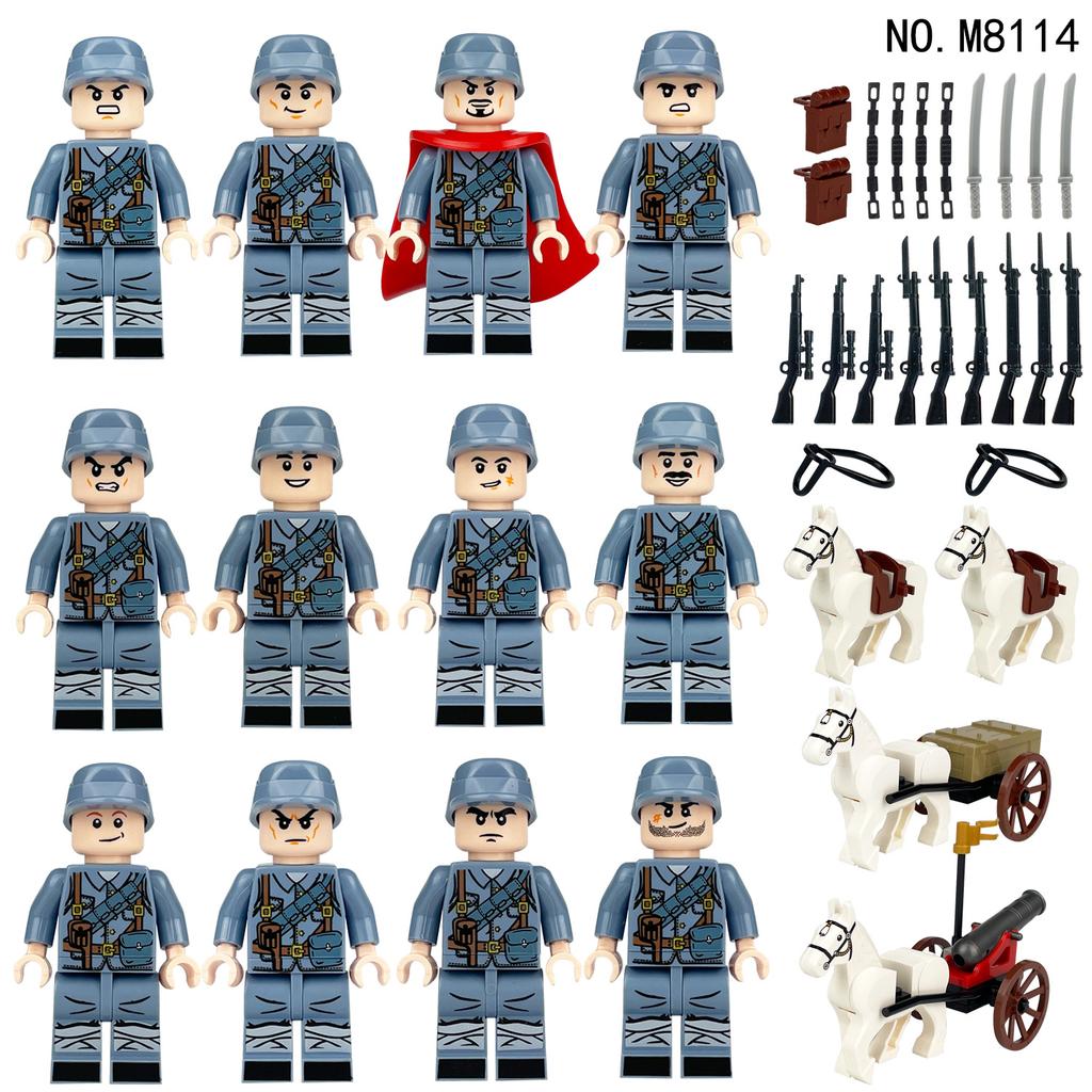 12PCS WWII Chinese Workers' and Peasants' Red Army Soldiers' Figurine Building Block Toys