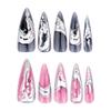 24 Pieces European and American Long Pointed Wearing Nail Smudge Hot Silver 3D Wearable Nail Plate Manicure Fake Nail