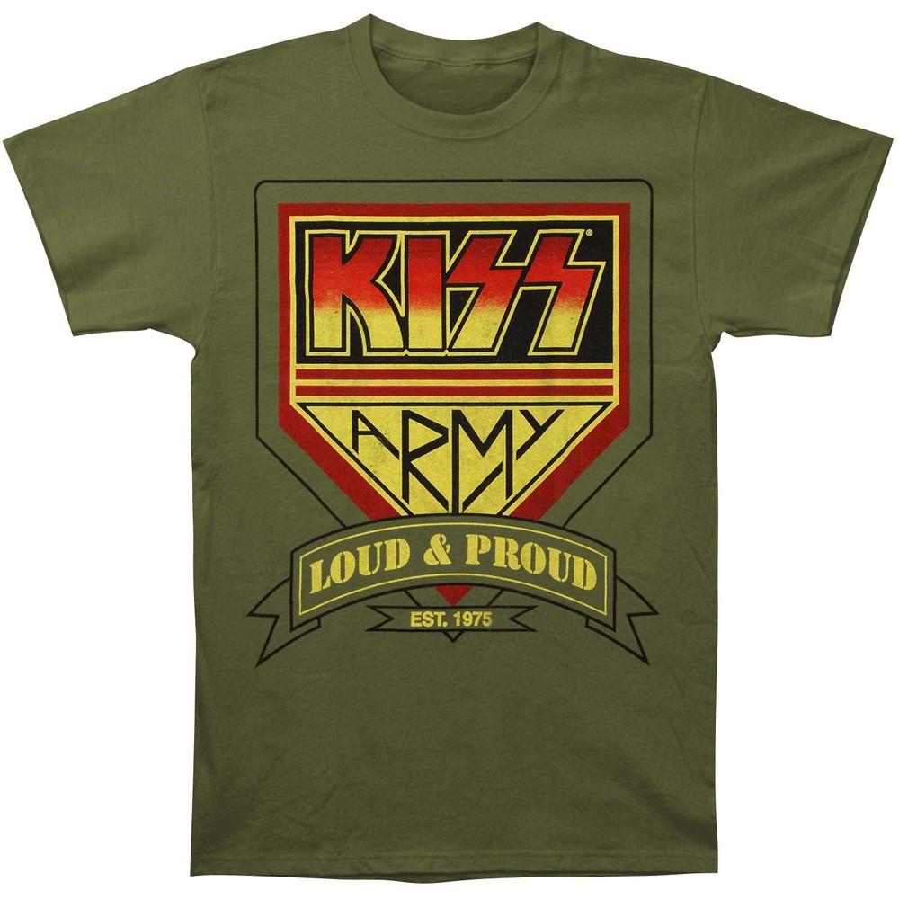 KISS Смелый и гордый Облегающая футболка Маленький Размер Военно-зеленая Унисекс Футболка
