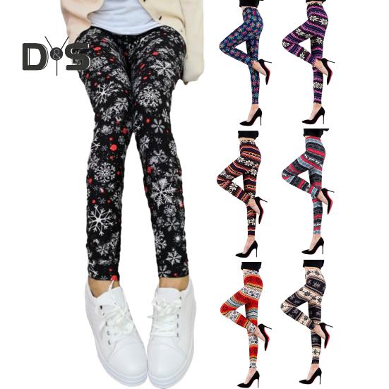 Autumn Winter Women Pants Snowflake Elk Print High Waist Tummy Control Soft Elastic Thermal Skinny Butt Lifted Yoga Trousers Lady Leggings