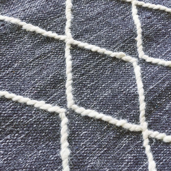 Tapis salon coton croisillons en laine gris foncé 120x170