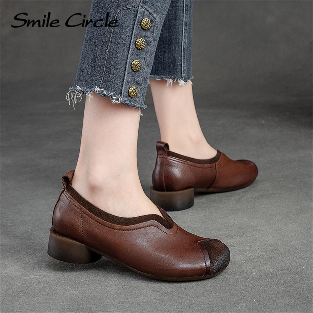 Женские туфли на плоской подошве из натуральной кожи, повседневная обувь без шнуровки с круглым носком, модная женская рабочая обувь на мягкой подошве