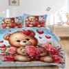 Teddy Bear Roses Print 3Pcs Bedding Setduvet Cover With 2 Bedropillowcase Home Birthday Gift