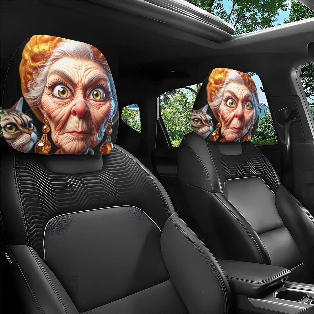 2PCS 2 Pcs Set Car Seat Headrest Protector 2D Printed Auto Head Rest Cover Car Interior Decoration