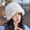 Rabbit Hair White Plush Hat for Women Autumn Winter Warm Ear Protection Woolen Hats Fur Knitted Caps