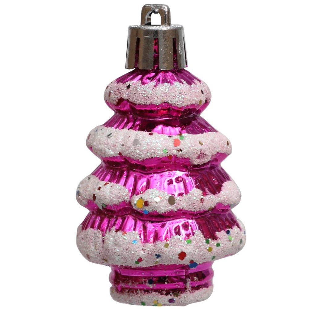 6Pcs/Box Painted Cedar Christmas Tree Ornament Plastic Christmas Decorations