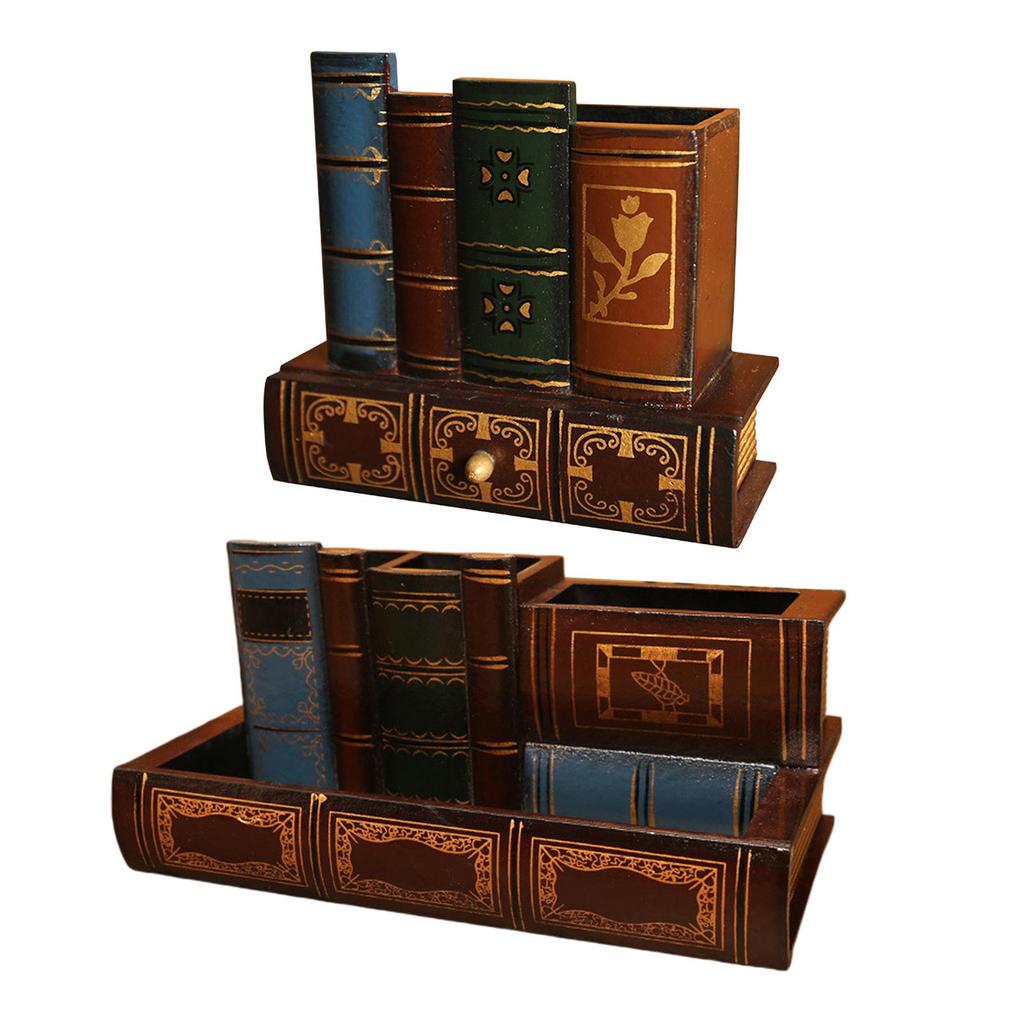 Деревянный держатель для ручек в форме книги, многофункциональный настольный органайзер, чехол для карандашей, коробка для хранения, винтажный школьный стол для дома для детей