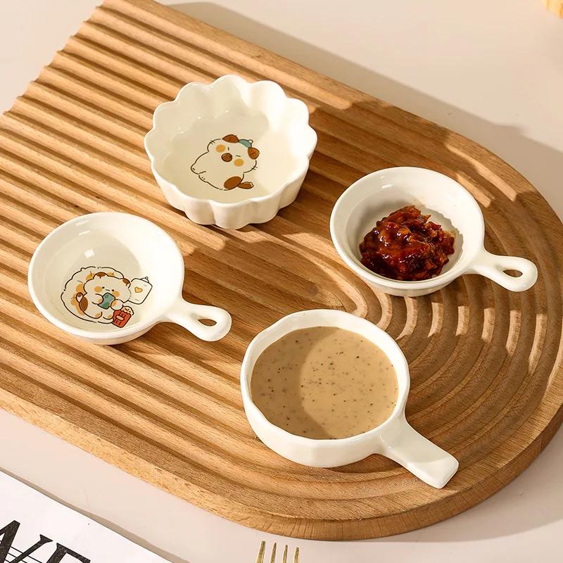 Мультяшная кошачья соусница (с ручкой) Японская креативная керамическая подставка для палочек для еды, кухонная посуда, бытовая, блюда для приправ для суши