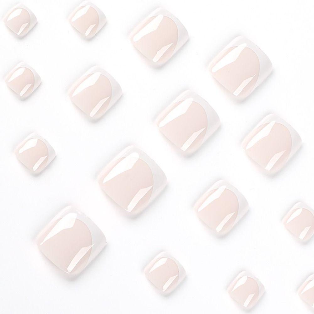 24pcs DIY Detachable Fake Nials Simple Glitter False Nails Foot Nails White Edge French