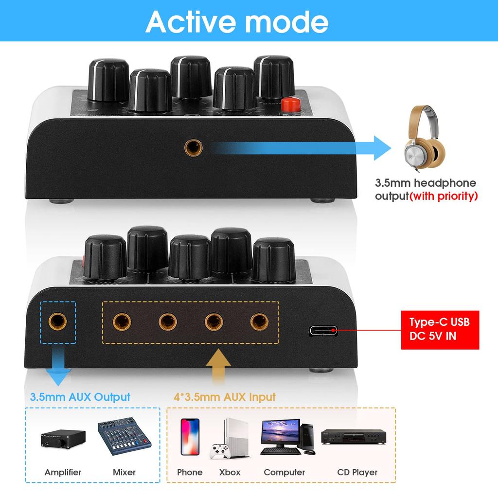 Mini Stereo Mixer with Headphone Monitoring for Club and Studio Recording 4-Channel (XX-MC5 PRO)