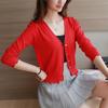 Korean Style Slim High-Waist Knitted Cardigan for Women - Long Sleeve, Lace Detail, Short Length.
