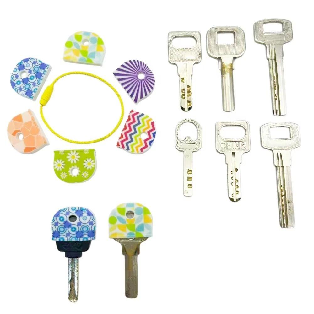 6Pcs Flower Pattern Silicone Key Cover Silicone Key Sleeve Reusable Key Identifier  Key Chain