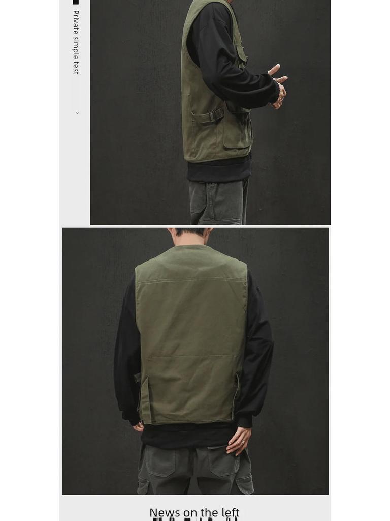 Американо-японский тактический жилет без рукавов с множеством карманов для молодежи на весну и осень