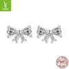 Sparkling Zircon Bow Stud Earrings Lady, Sweet Girl Heart S925 Sterling Silver Stud Earrings