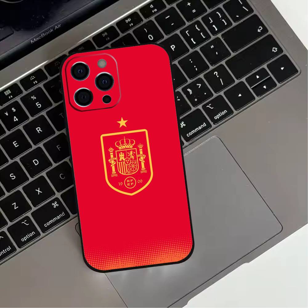 Spanish National Flag Phone Case For iPhone 17,16,15,14,13,12,11 Plus,Pro Max,XS,Soft Silicone Black Cover