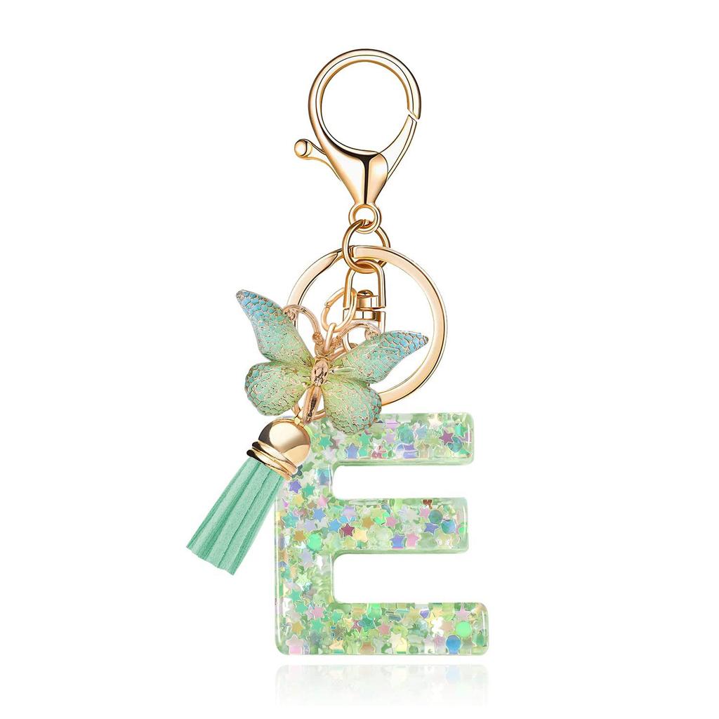 A-Z Dreamy Letters Keychain for Women Tassels Butterfly Pendant Initial Keyrings Purse Suspension Bags Car Key Chain Pink