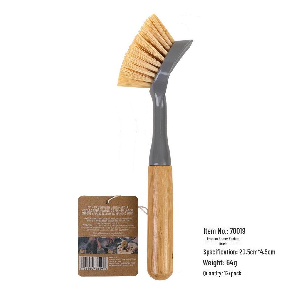 Wooden Long-Handle Kitchen Brush: Non-Damaging Pot Cleaner for Tough Grease Removal