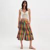 Women's Summer Boho Plaid Culotte Pants Casual Wide Leg Palazzo Trousers Baggy Cropped Gingham Capris Pants with Pockets