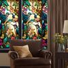 Retro Colorful Hummingbird Flower Stained Glass Window Film Non-adhesive  Window Film Decorative Static Cling