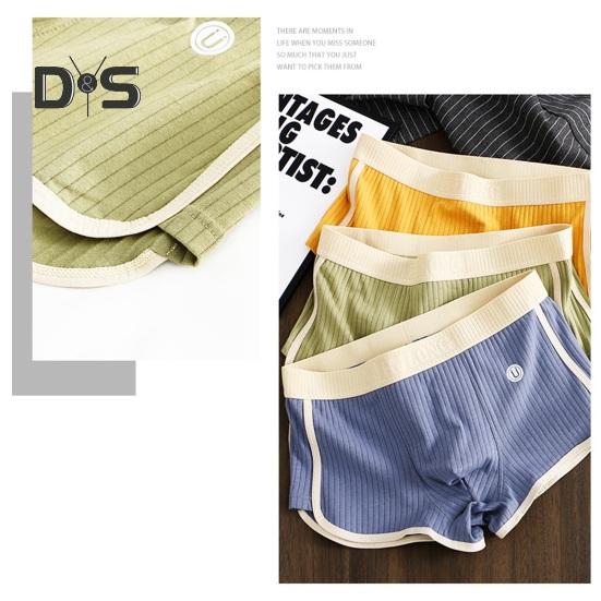 Men Boxer Underwear Mid-rise Elastic Waistband Patchwork Color Shorts Briefs U-convex Ribbed Panties Daily Wear
