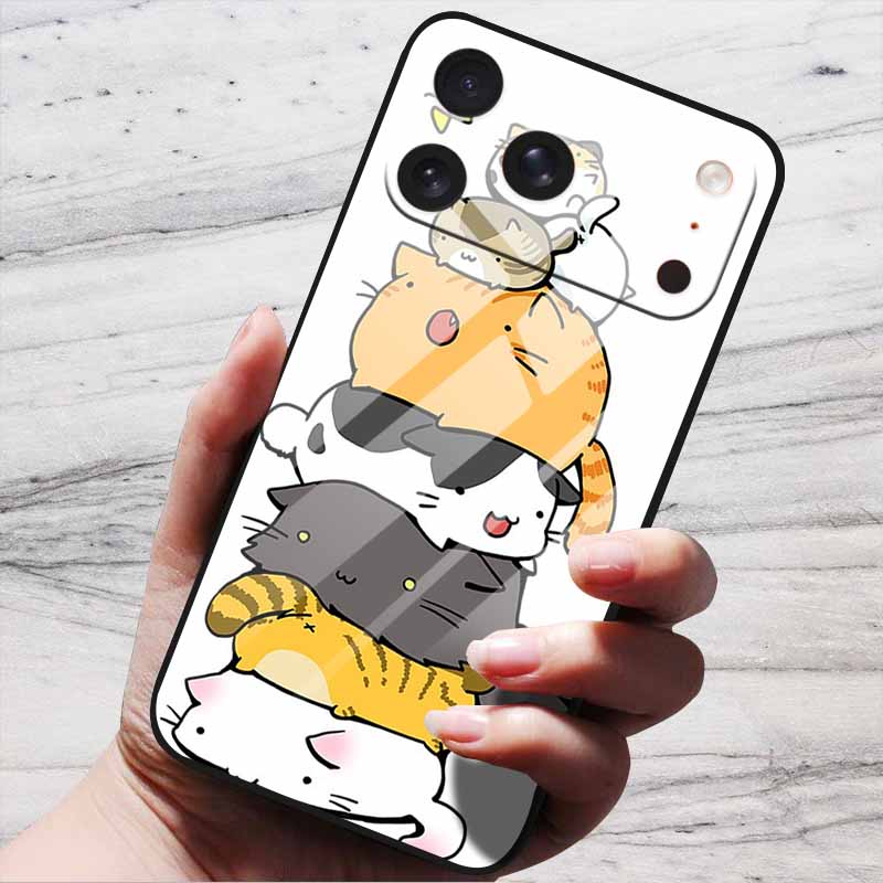 Милый Чехол Для iPhone 17 Pro Plus Capa 17 Pro Max Бампер Роскошный Закаленное Стекло Жесткая Задняя Крышка iPhone17 Air Funda Животные Узоры