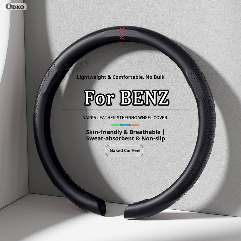For BENZ A B C E R S Class GLA EQC Nappa Leather grain Car Steering Wheel Cover Breathable and Anti Slip Accessories