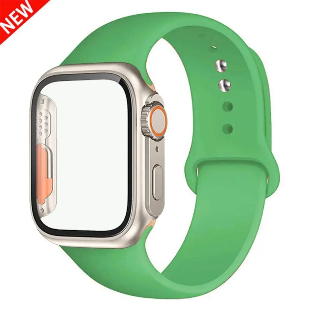 Силиконовый ремешок+Чехол для Apple Watch Band 44 мм 45 мм 41 мм 40 мм Закаленное стекло Cover Изменить на Ultra iWatch Series 9 8 7 SE 6 5 3
