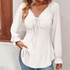 Women's Clothing Long Sleeve Girdle Drawstring Solid Color T-shirt V-neck