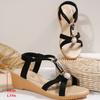 Мода Женская Мода Металлический Декор Клиновидные Сандалии Лето Богемный Стиль Нескользящие Пляжные Туфли Женщина Эластичная Лента Слипоны Римские Сандалии