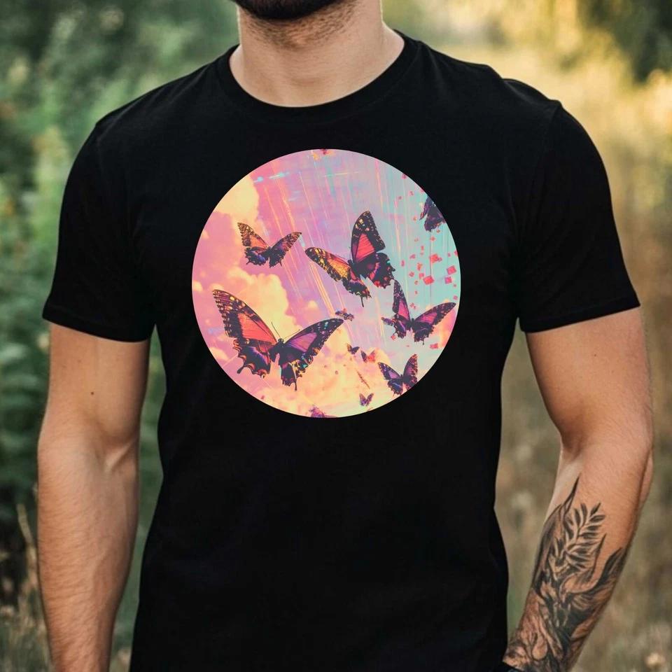 T-Shirt Herren Schmetterling Glitch Motiv Baumwolle Größe XS bis 5XL