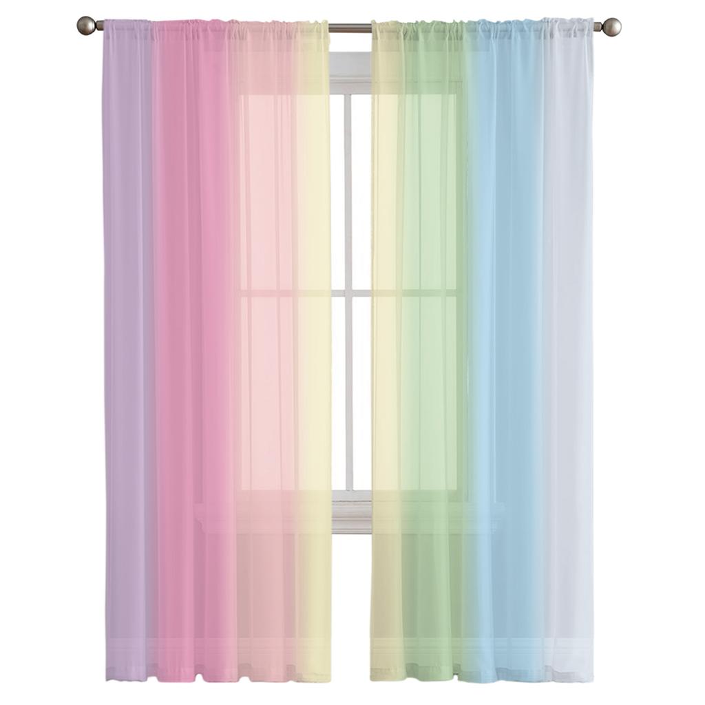Candy Rainbow Stripes Sheer Voile Curtains for Living Room Printed Tulle Window Curtain Luxury Home Balcony Decor Drapes