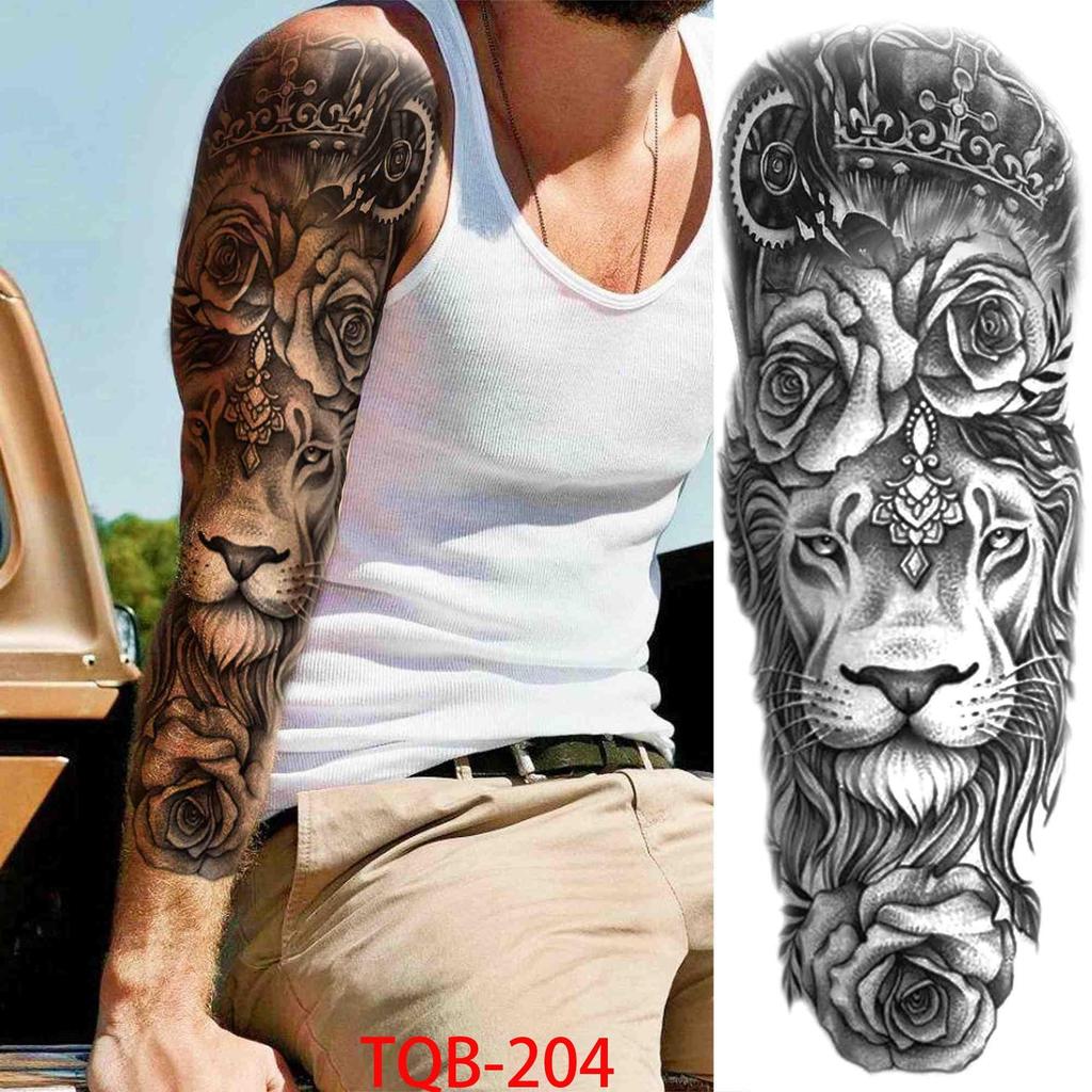 1 PC 480*170MM Full Arm Temporary Tattoo Sticker Sleeve Men Women Fashion Sexy Fake Tattoo Wolf  Lion Tiger Painting Tattoo Skull Angel Tattoo