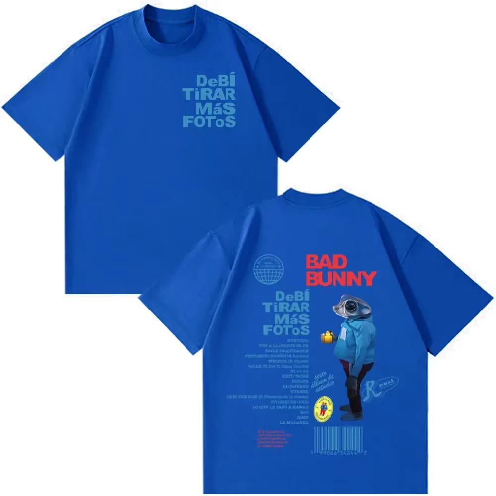 Unisex Hip Hop Loose Cotton Tshirt with Debi Tirar Mas Fotos DTMF Print Rapper Bad Bunny Tour Album Unisex And Unisex Tshirt